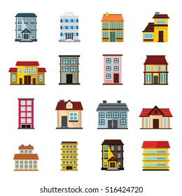 Buildings set in cartoon flat style isolated on white background vector stock illustration