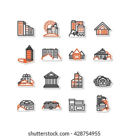 Buildings - set of icons. A vector.