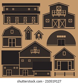 Buildings set infographic with monochrome farm buildings