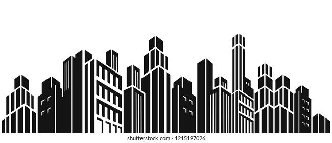 Buildings, Skyline, Cityscape, Comic Style Downtown Buildings Icon or Template Vector