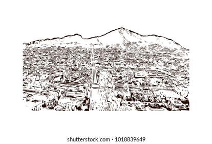 Buildings and street view of Phoenix City, Arizona, USA. Hand drawn sketch illustration in vector.