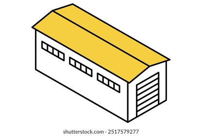 Edifícios como fábricas e armazéns da cidade, ilustração isométrica com desenhos de linha simples, Ilustração vetorial