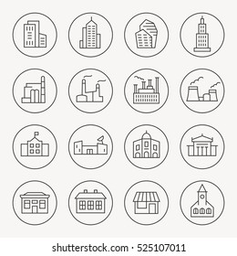 Buildings thin line icon set