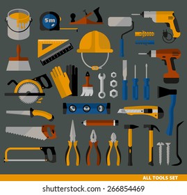 Buildings tools icons set. Flat design symbols.