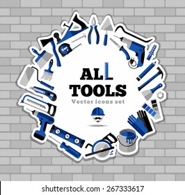 Buildings tools icons set. Flat design symbols.