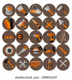 Buildings tools icons set. Flat design symbols.