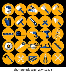 Buildings tools icons set. Flat design symbols.