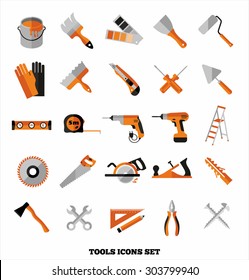 Buildings tools icons set. Flat design symbols.