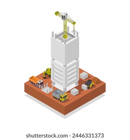 Edificios en construcción isométricos ilustrados en Vector