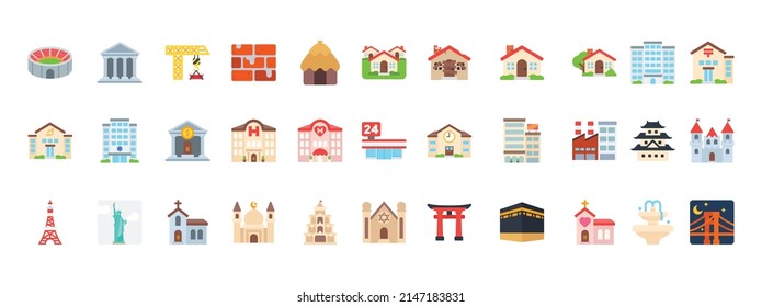 Buildings Vector Emoticon Set. Buildings Emoji Collection svg