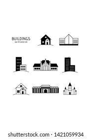 Buildings - vector icon set on white background. Symbol for web, infographics, print design and mobile UX/UI kit. Vector illustration, EPS10.