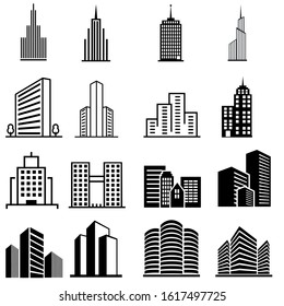 Buildings vector icon set. skyscraper illustration sign collection. hotel symbol. penthouse logo.