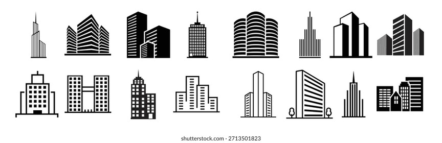 Conjunto de iconos de Vector de edificios Signo de ilustración de rascacielos