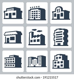 Buildings vector icons set, isometric style #1