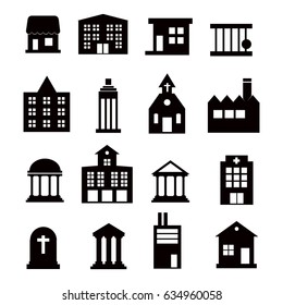 Buildings vector icons set on white background. Vector Illustration