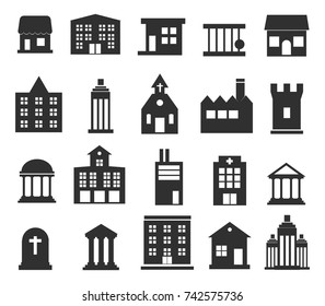 Buildings vector icons set on white background. Vector Illustration EPS