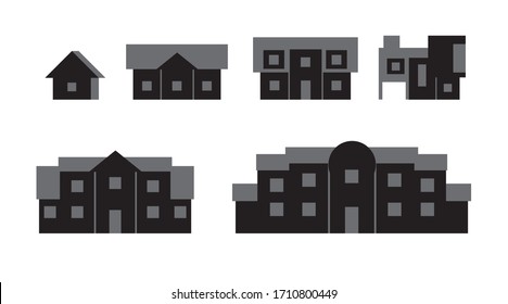 Buildings vector set. silhouette. Isolated flat illustration. black houses icons