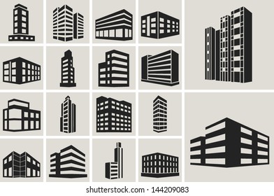 Buildings vector web icons set