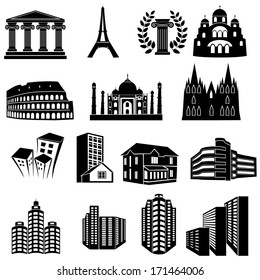 Buildings vector web icons set