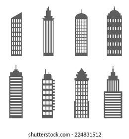 buildings vector web icons set isolated on white background