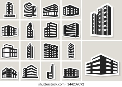 Buildings vector web sticker icons set