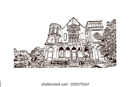 Buildings view of Louisville City in Kentucky, USA. Hand drawn sketch illustration in vector.