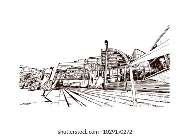 Buildings view of Louisville City in Kentucky, USA. Hand drawn sketch illustration in vector.