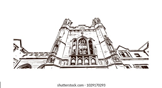 Buildings view of Louisville City in Kentucky, USA. Hand drawn sketch illustration in vector.