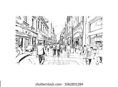 Buildings view with street of Lima Capital of Peru. Hand drawn sketch illustration in vector.