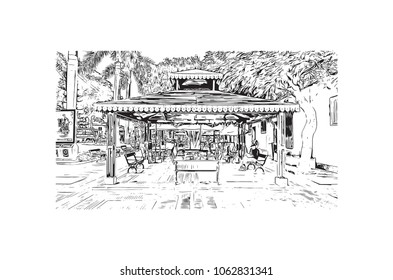 Buildings view with street of Lima Capital of Peru. Hand drawn sketch illustration in vector.