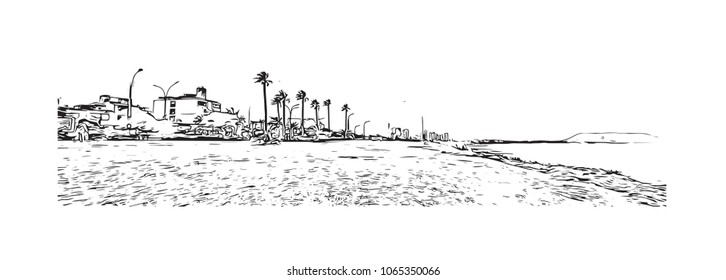 Buildings view with street in Lima, Capital of Peru. Hand drawn sketch illustration in vector.