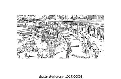 Buildings view with street in Lima, Capital of Peru. Hand drawn sketch illustration in vector.