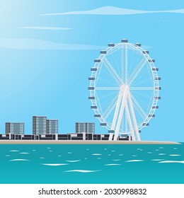 buildings with Wheel "eye" front of beach dubai