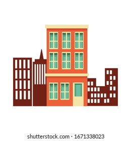 buildings with windows cityscape scene vector illustration design