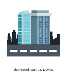 edificios con ventanas en el diseño de ilustración de los vectores de carretera