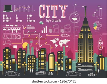 buildings,City info graphic, colorful vector skyline