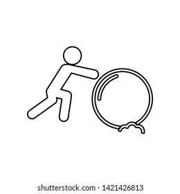 builds a snowman, rolling a snow ball icon. Element of winter for mobile concept and web apps icon. Outline, thin line icon for website design and development, app development