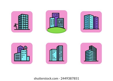 Builldings line icon collection. Skyscraper, high-rise office, housing complex, unique construction. Architecture set concept. Can be used for topics like real estate, megapolis, urban area