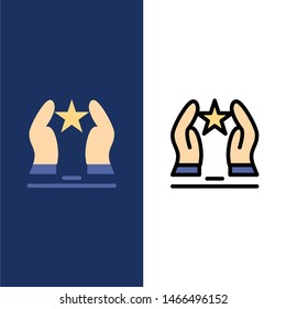 Built, Care, Motivate, Motivation, Star  Icons. Flat and Line Filled Icon Set Vector Blue Background. Vector Icon Template background