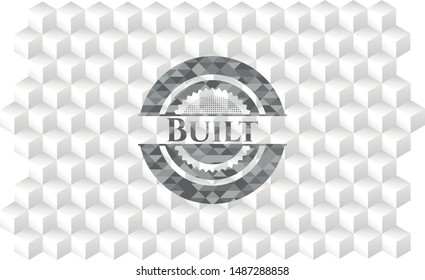 Built grey emblem. Retro with geometric cube white background