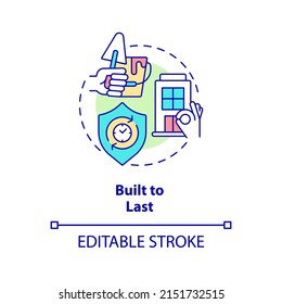 Built to last concept icon. Advantage of sustainable architecture abstract idea thin line illustration. Design strategy. Isolated outline drawing. Editable stroke. Arial, Myriad Pro-Bold fonts used