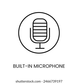Eingebautes Mikrofonlinien-Vektorgrafik-Symbol für das Verpacken auf einer CCTV-Kamera mit editierbarem Strich