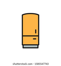 Built in refrigerator, retro fridge flat color line icon.