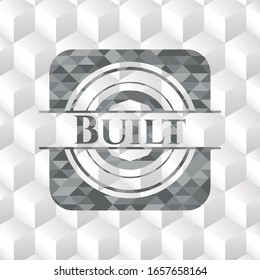Built retro style grey emblem with geometric cube white background