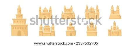 Built Sand Castle with Towers and Castellation Wall Vector Set