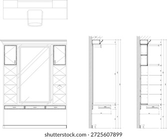 Gabinete embutido e design de mesa de vaidade com desenho de vetor de seção dimensionada para construção