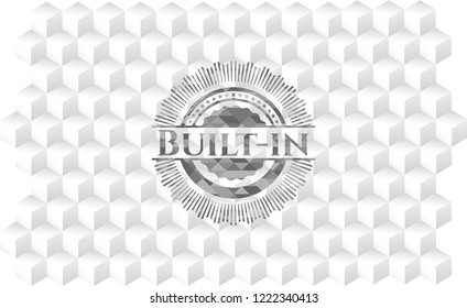 Built-in realistic grey emblem with geometric cube white background