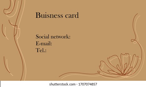 Buisness card, vector line art, flower and woman body. Minimalism, elegant, isolated background