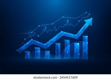 buisness financial graph stock market growth on blue background. chart arrow growth technology digital. vector illustration fantastic design.