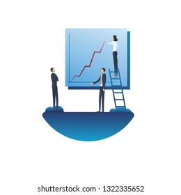 Buisness Report And Analysis Presentation Vector Concept. Symbol Of Corporate Teamwork, Strategy, Planning. Eps10 Vector Illustration.